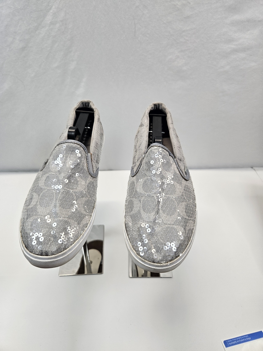 Coach Kivy Sequin Slip On Sneakers Womens 9.5B Signature C Monogram Gray Flat